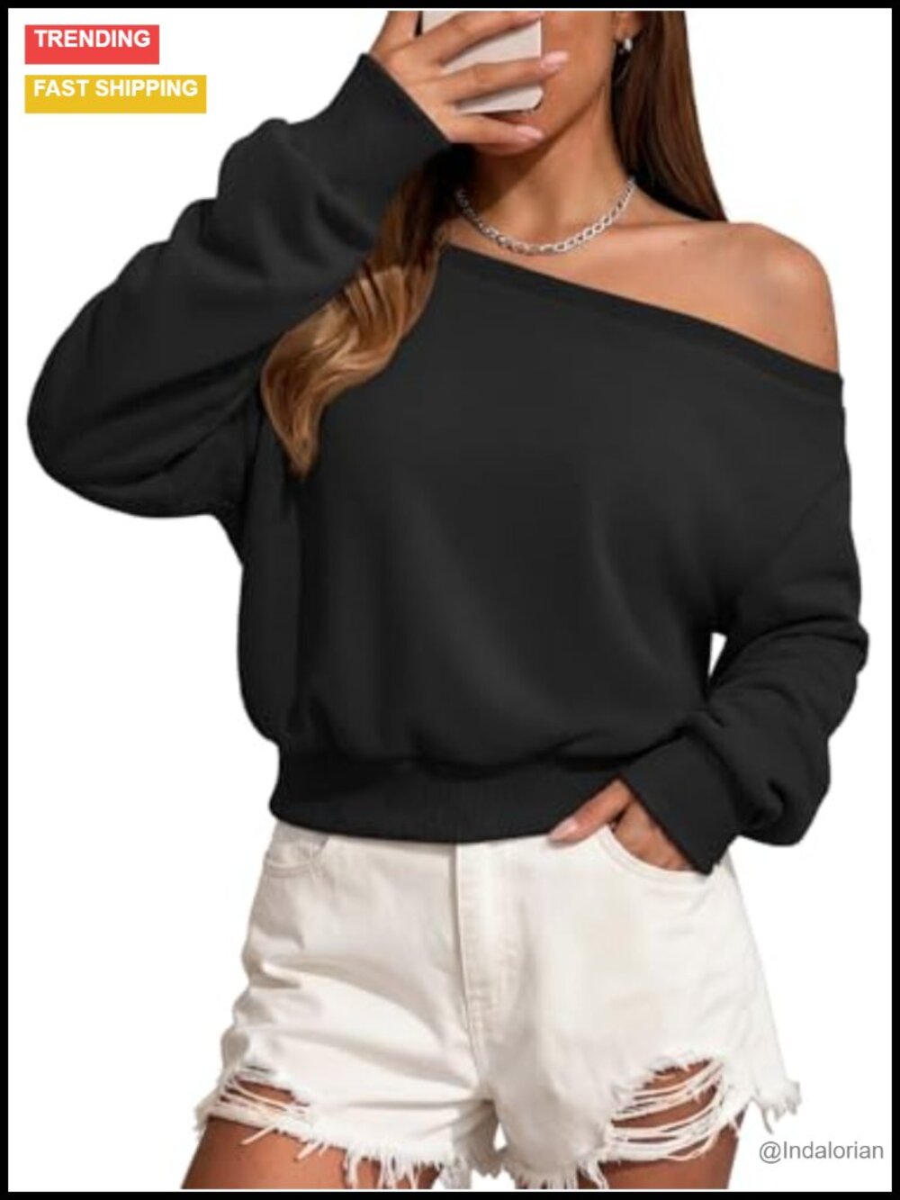 Off the Shoulder Sweatshirt Long Sleeve Crop Top French Terry Fleece Pullover